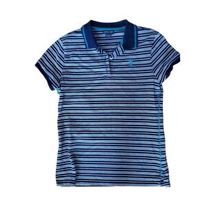US Polo Assn Girls Blue Striped Polo Short Sleeve Shirt Size Large‎